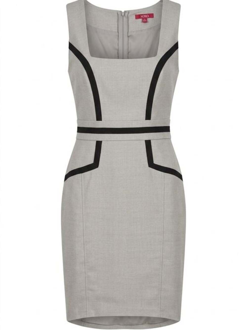 XOXO Light Gray Sheath Dress with Black Trim Accents